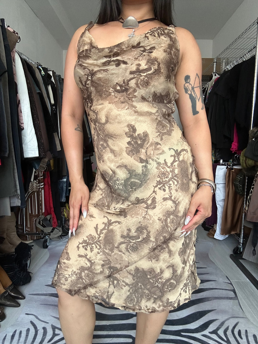 Vintage silk midi dress with prints