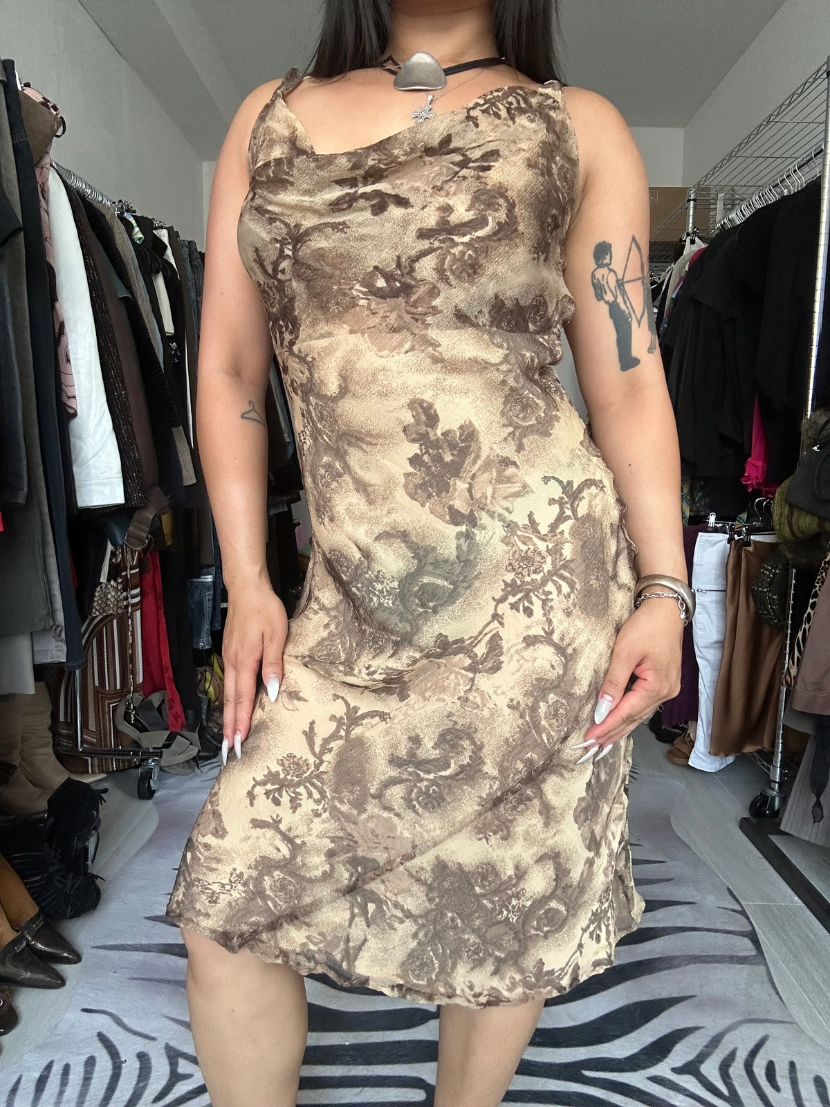 Vintage silk midi dress with prints