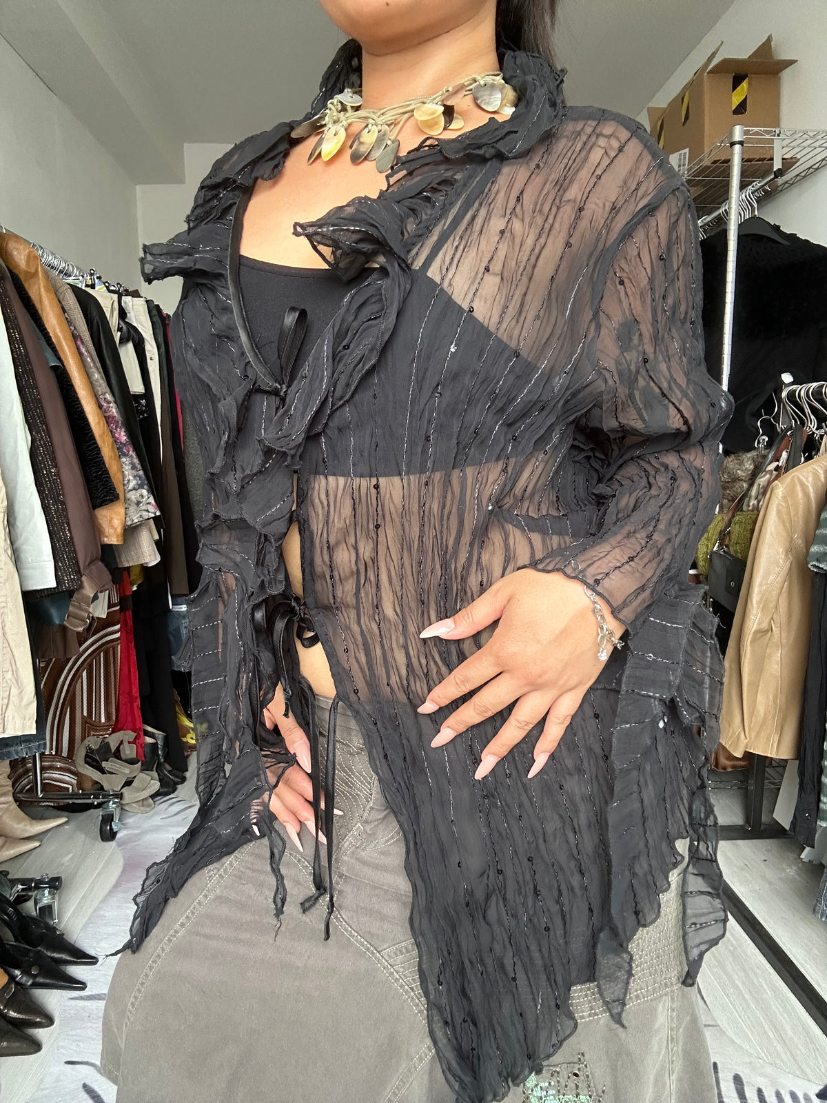 See-through blouse with sequin