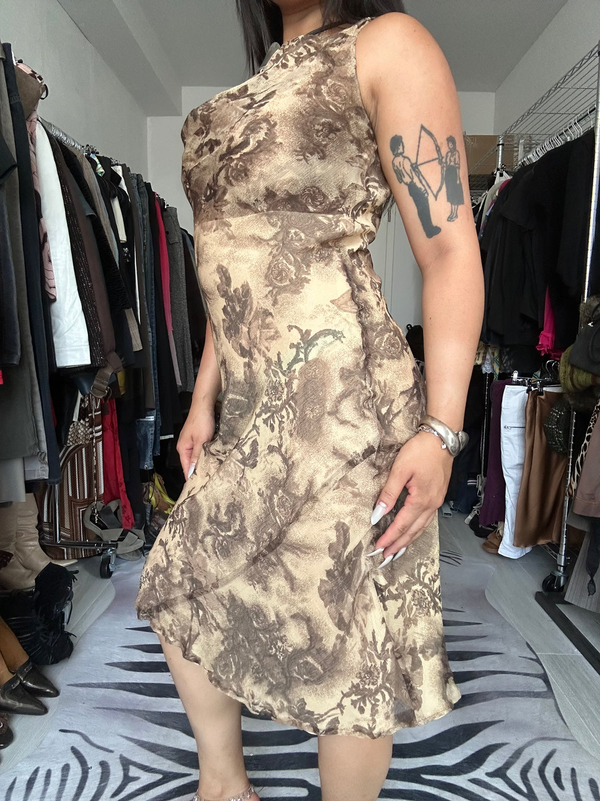 Vintage silk midi dress with prints