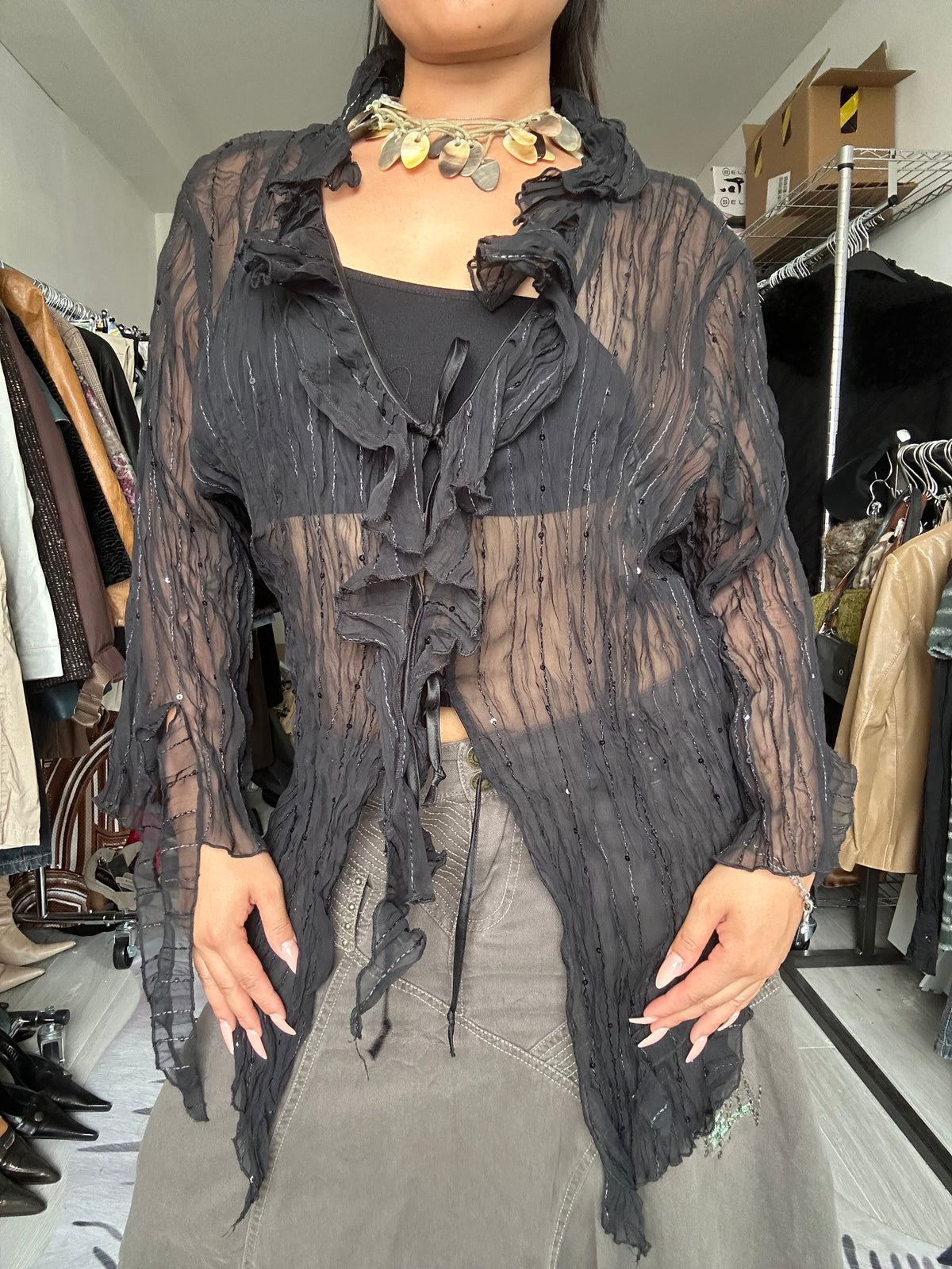 See-through blouse with sequin
