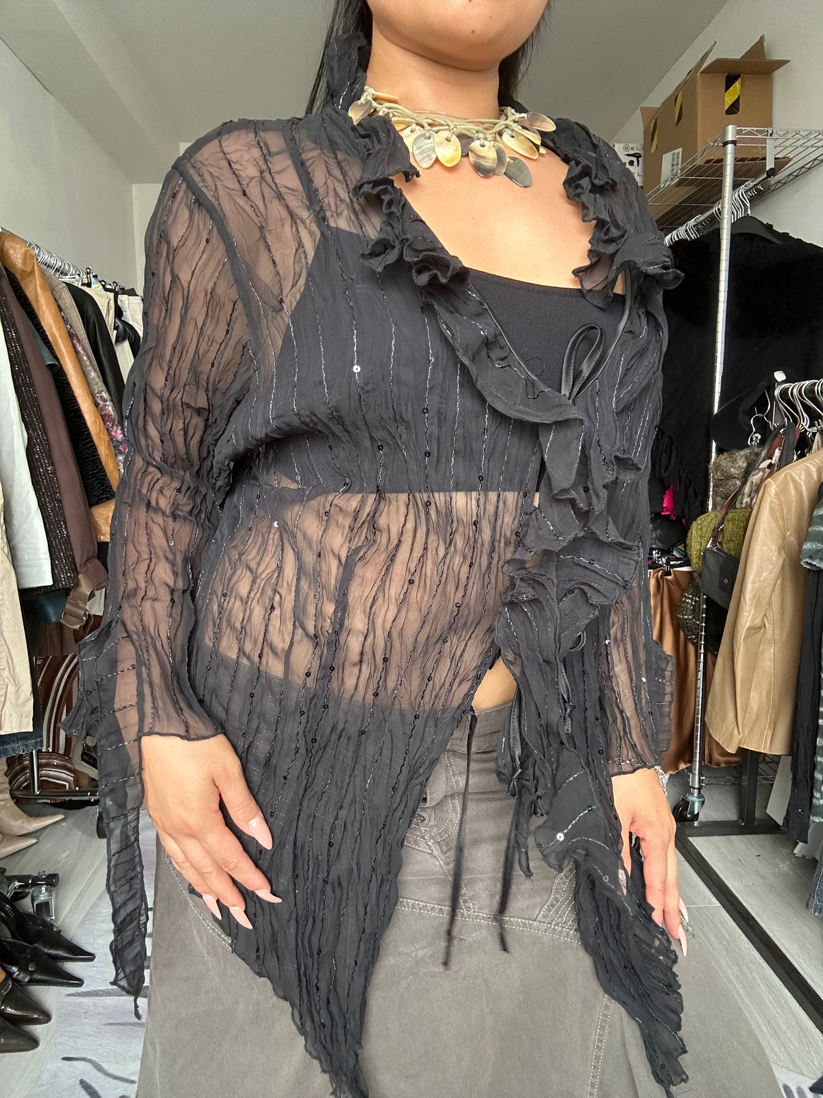 See-through blouse with sequin