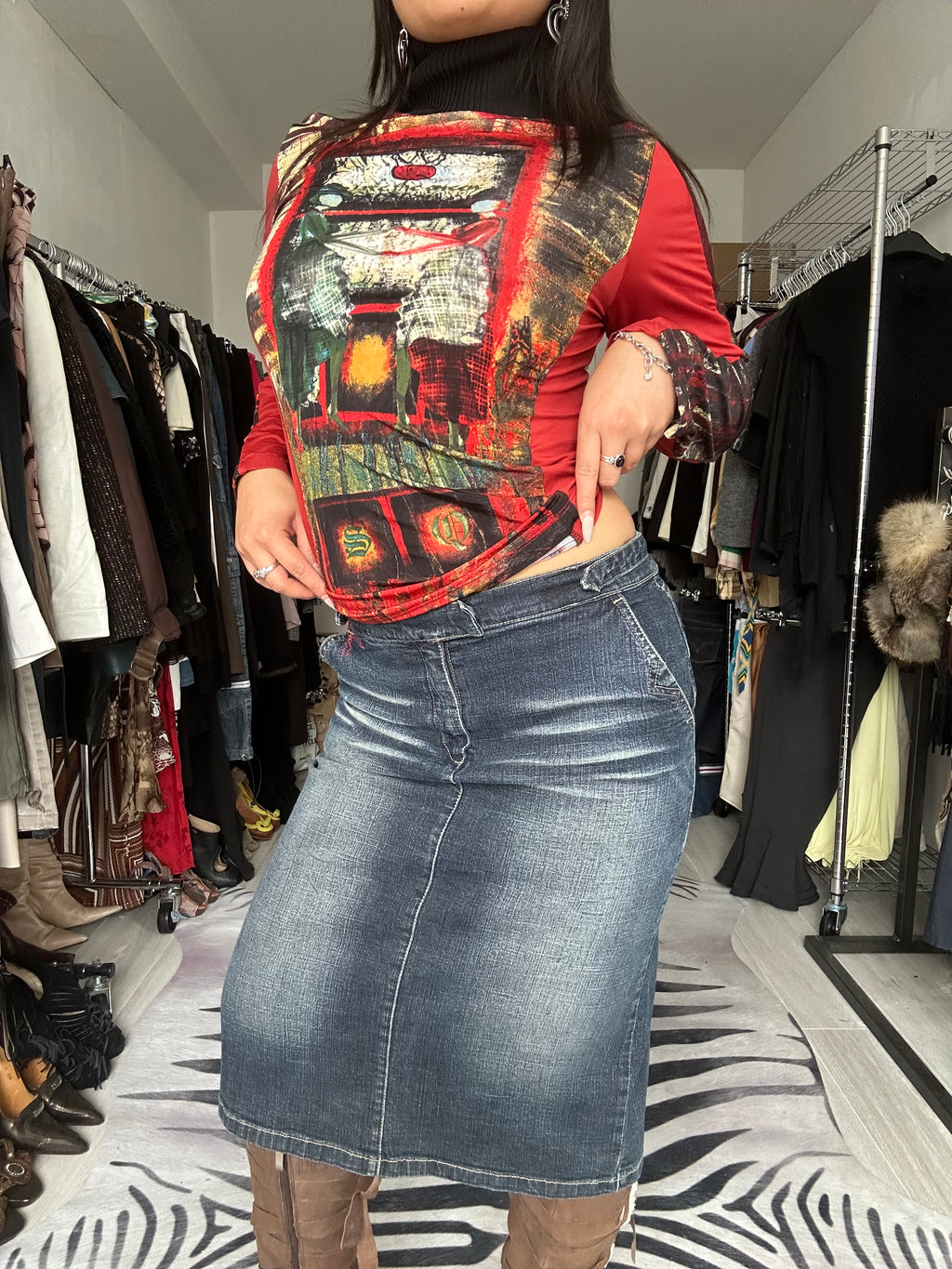 Denim midi skirt
