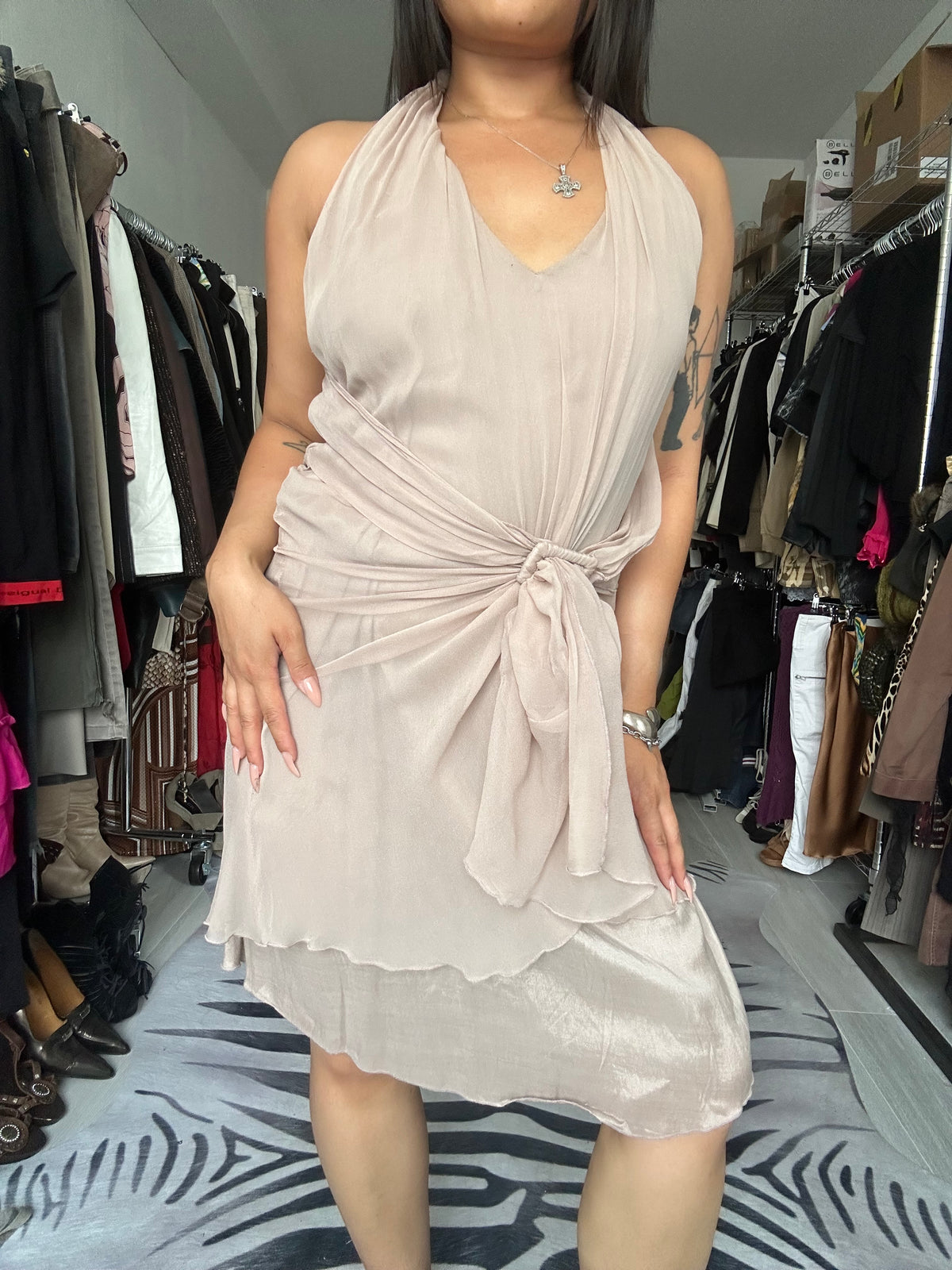 Silk neckholder midi dress
