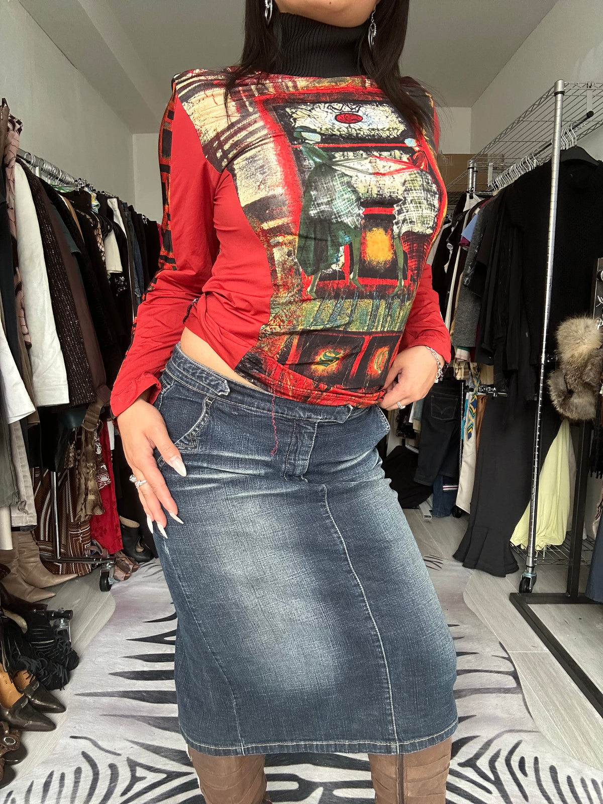 Denim midi skirt