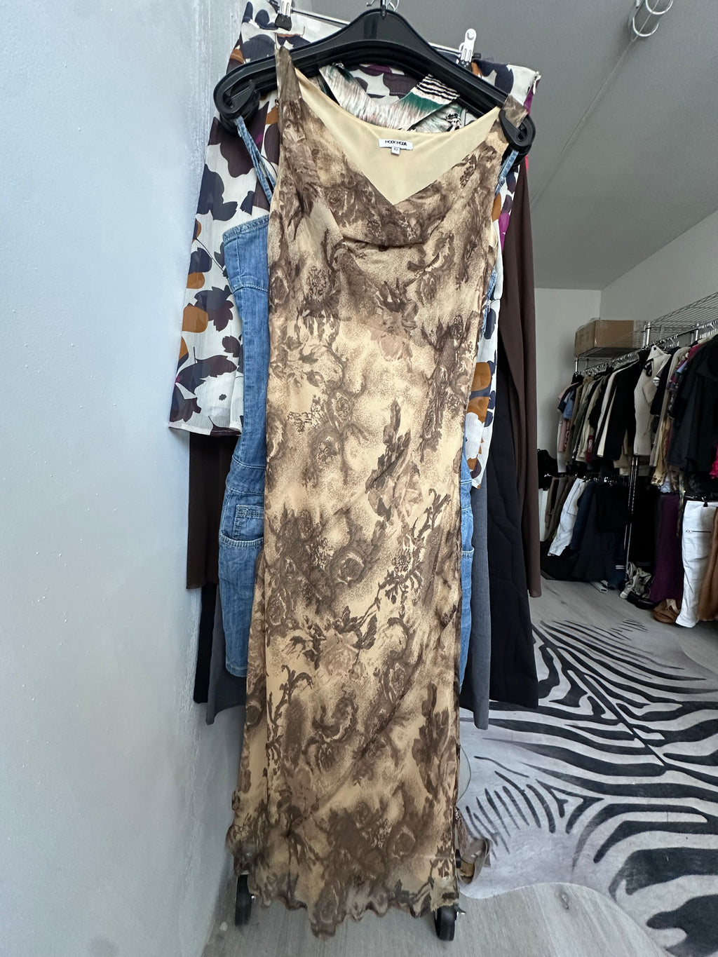 Vintage silk midi dress with prints