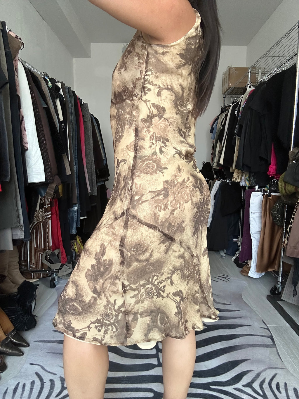 Vintage silk midi dress with prints