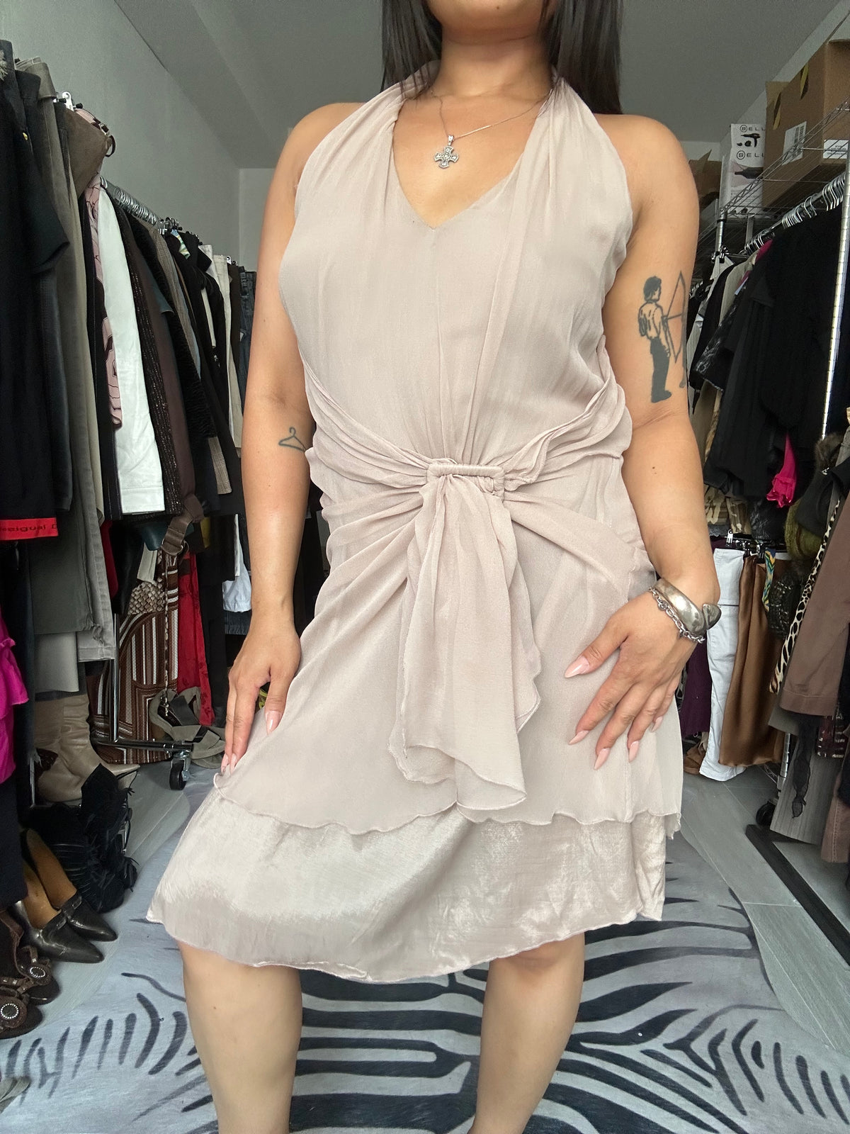 Silk neckholder midi dress